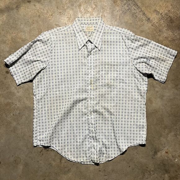 Vintage 70s Arrow Kent Collection Blue Pattern Shirt - Picture 1 of 4